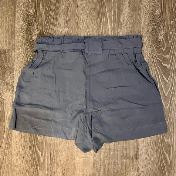 High Waist Paper-bag Shorts - Blue - Picture 3 of 7